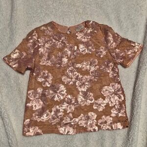 Forever 21 Exclusive Rose Gold Sequin Floral Lace Short Sleeve Top Small